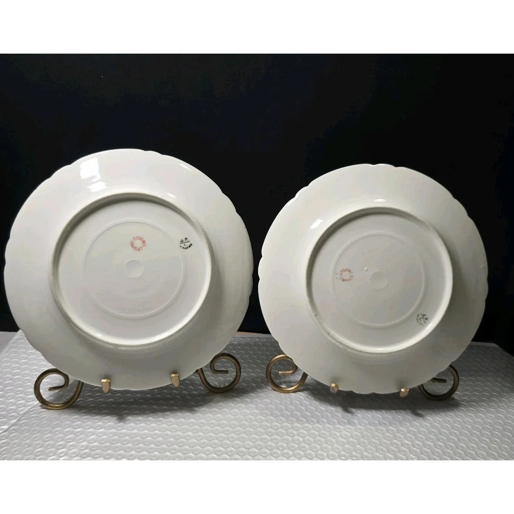 Pair Of Antique Jean Pouyat Limoges(J.P.L.)FinePorcelain Floral Scalloped 8.5